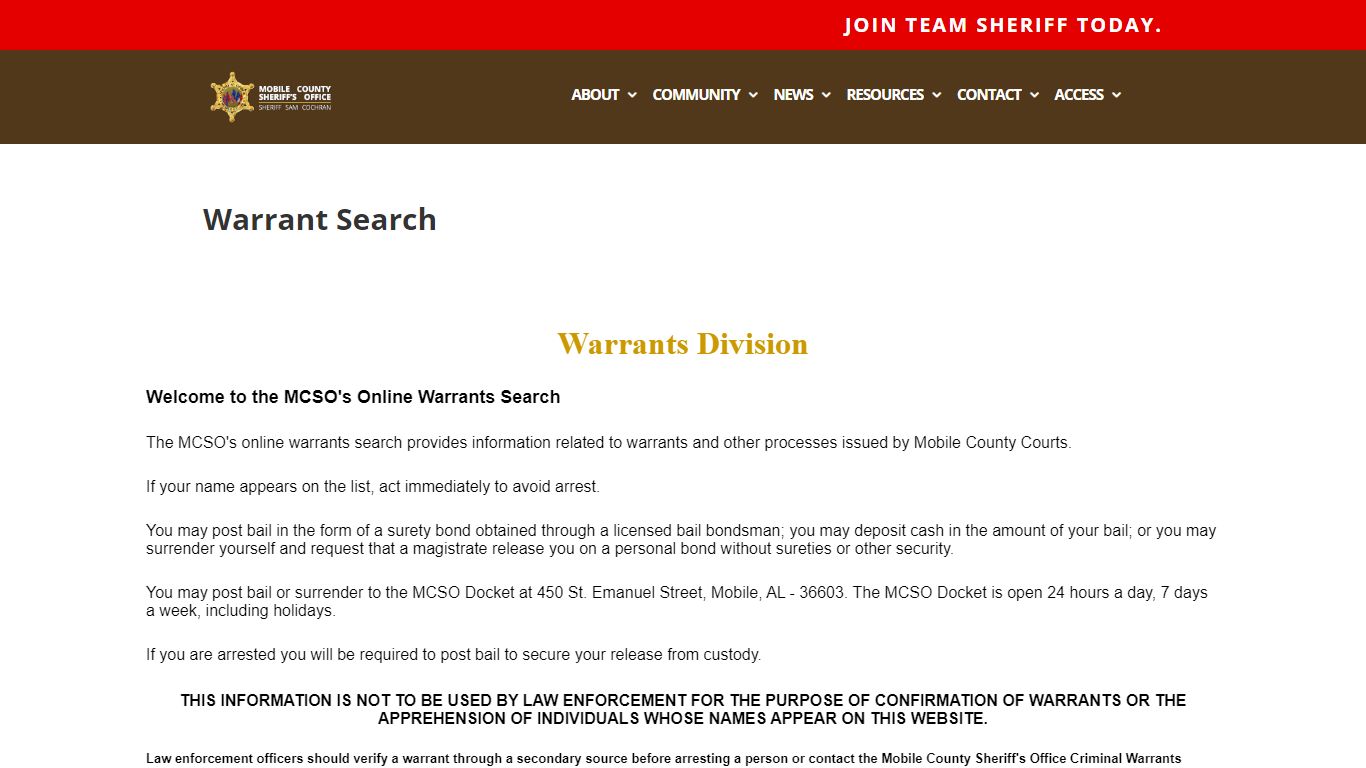 Warrant Search | Mobile County Sheriff's Office