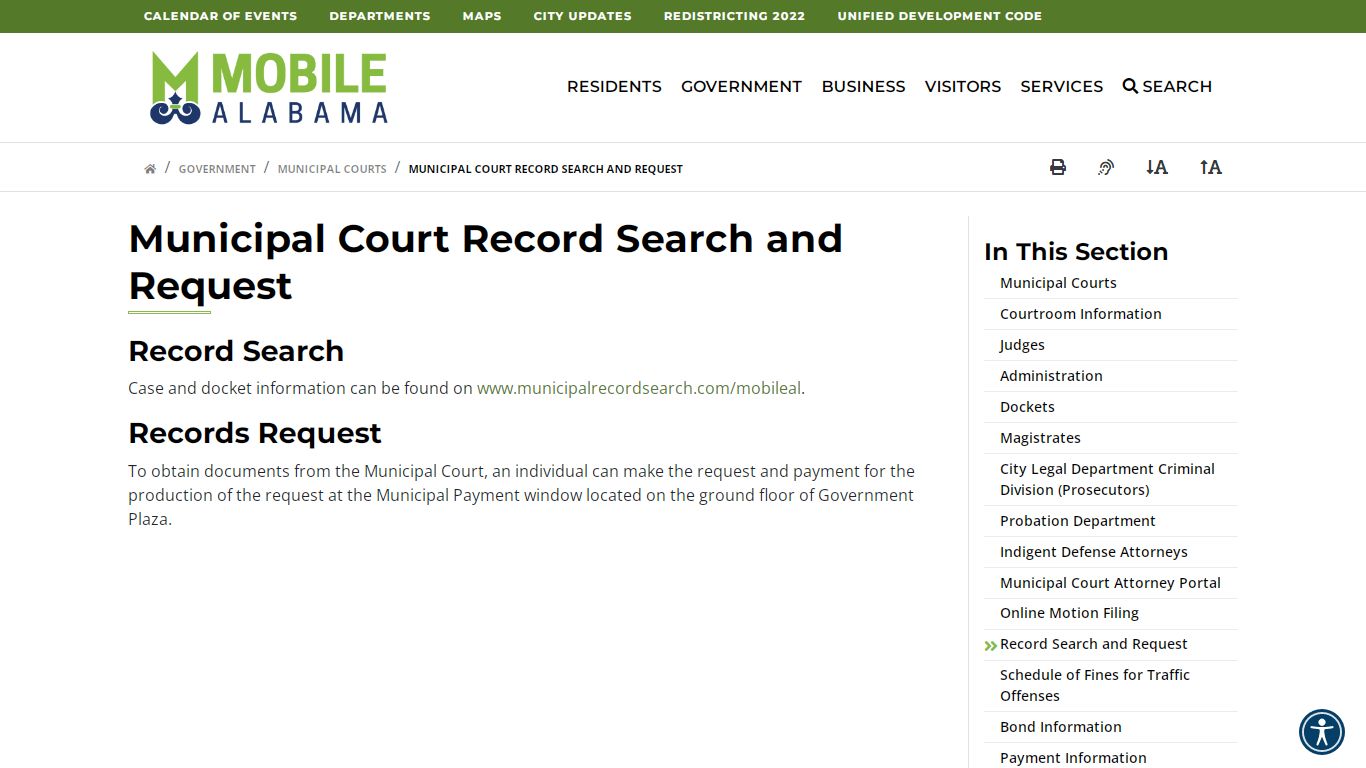 Municipal Court Record Search and Request - Mobile, Alabama